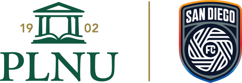Image of the PLNU logo beside San Diego FC's logo.