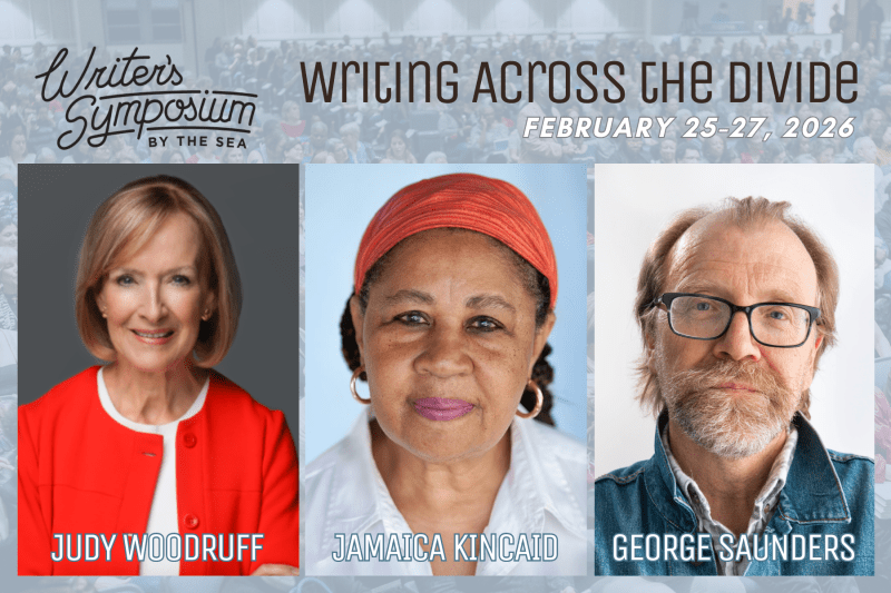 Writer's Symposium image with Judy Woodruff, Jamaica Kincaid, George Saunders