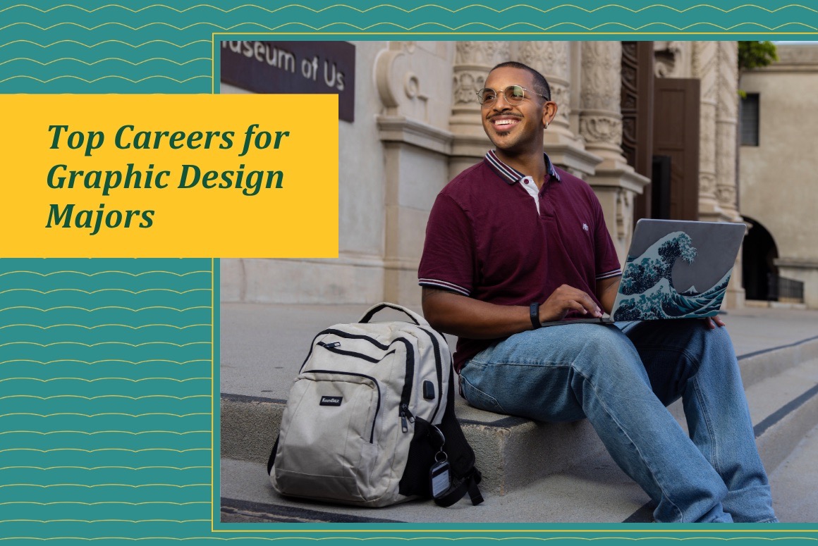 PLNU Graphic design student getting work done in Balboa Park in San Diego.