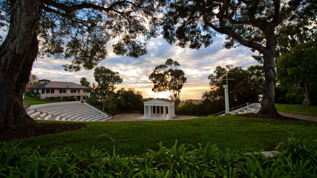 PLNU's iconic Greek Amphitheatre at sunset.