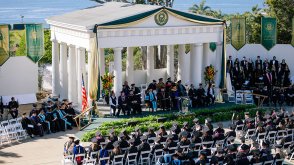 A far away view of the Greek Amphitheater during commencement.