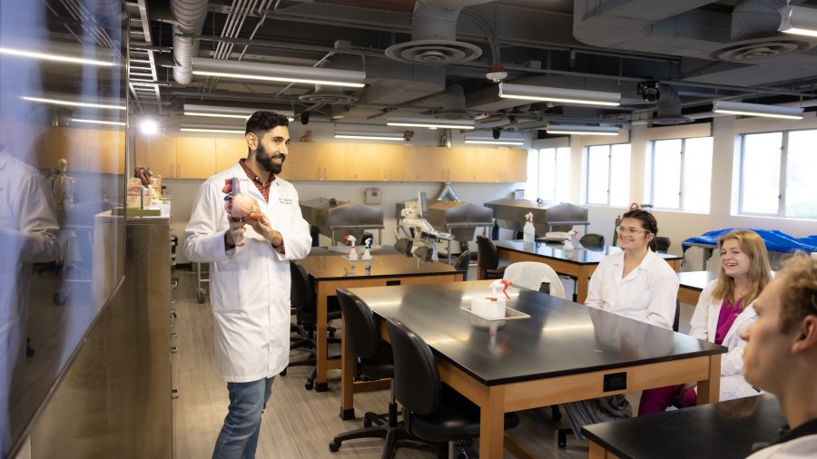 Associate Professor and Director Joy Y. Balta, PhD. gives anatomy lecture to students in Rohr Hall laboratory.
