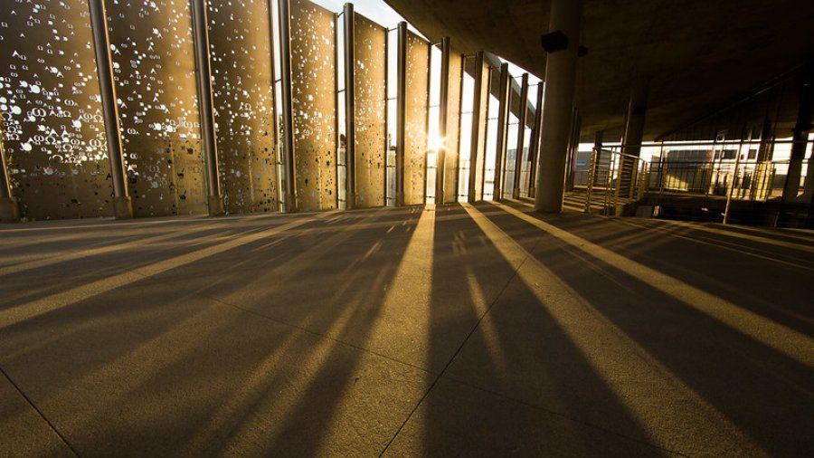 Sunlight pours through panels of PLNU's science complex.