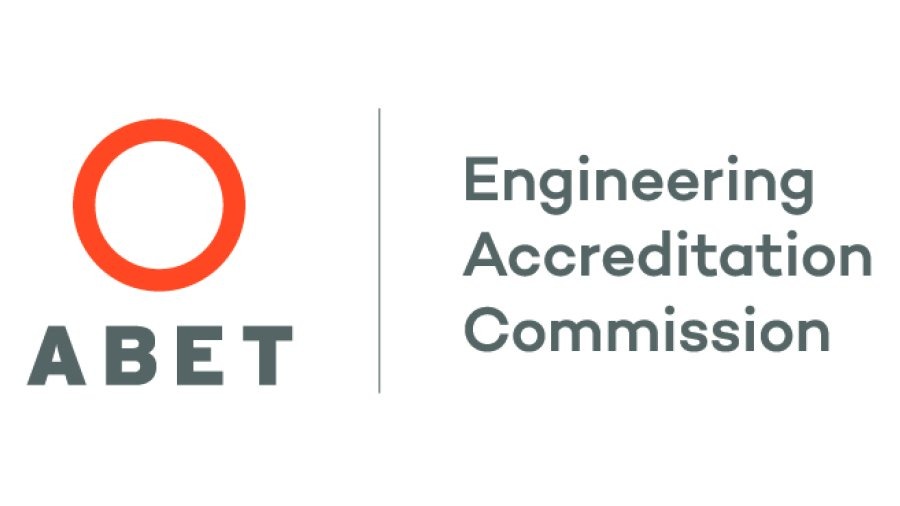 On left side, an orange outlined circle sits above the copy 'ABET.' While on the right side beside a line drawn in the middle is the copy 'Engineering Accreditation Commission.'