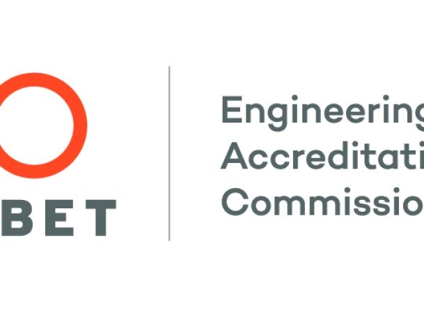 On left side, an orange outlined circle sits above the copy 'ABET.' While on the right side beside a line drawn in the middle is the copy 'Engineering Accreditation Commission.'