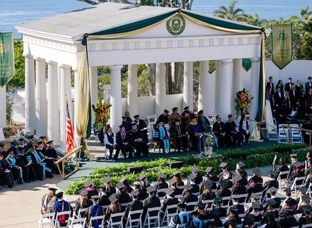 A far away view of the Greek Amphitheater during commencement.