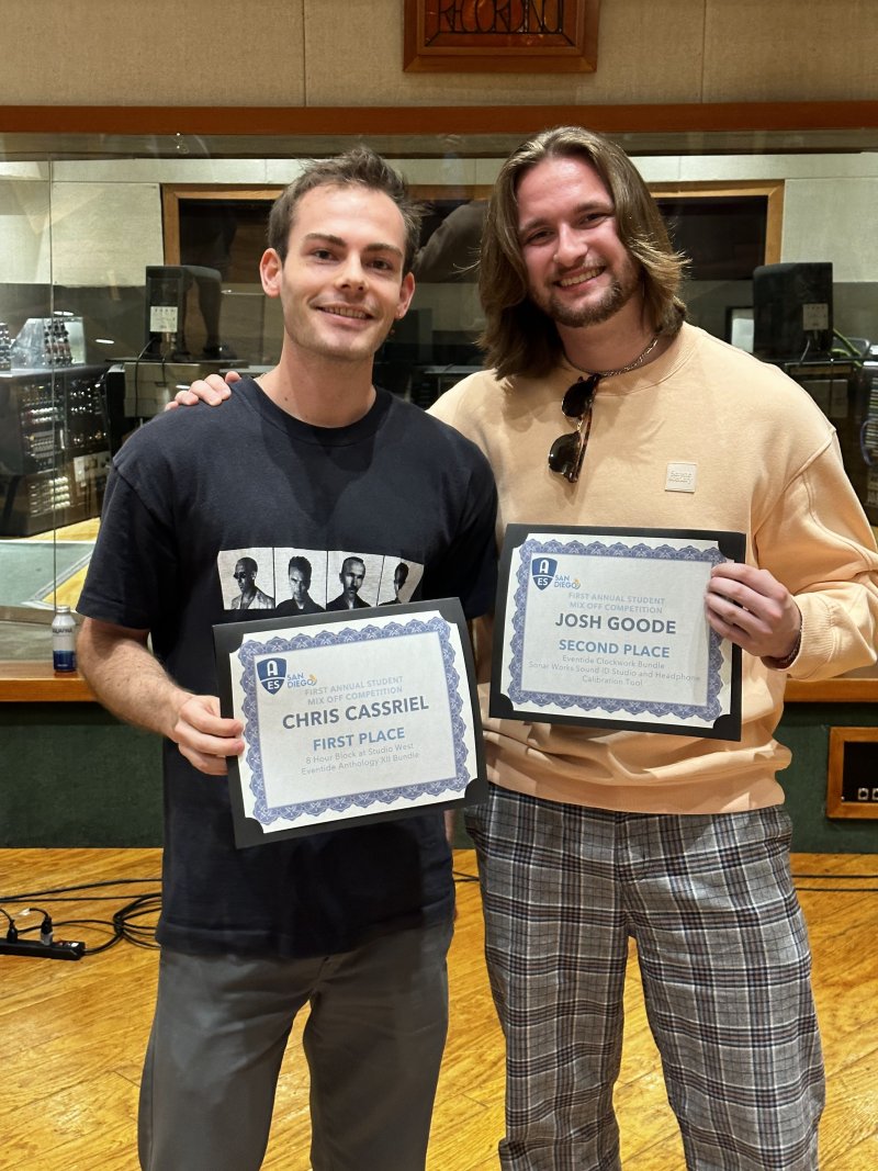 AES student competition winners Commercial Music Majors Chris Cassriel and Josh Goode