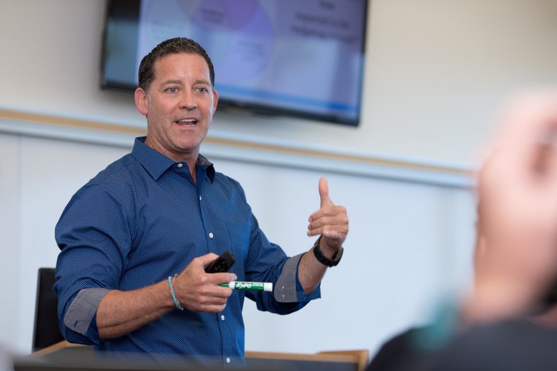 Randal Schober teaches in a classroom