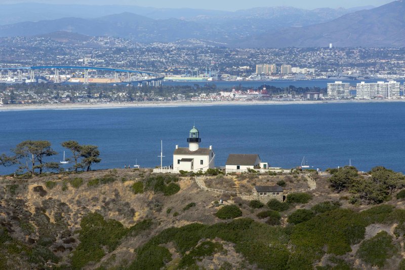 The Point Loma lighthouse overlooks downtown San Diego