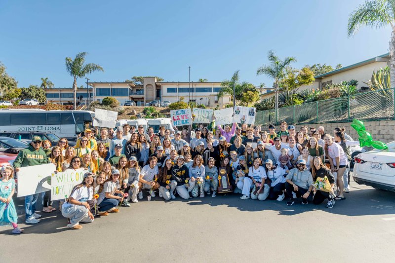 PLNU Women's Soccer with their fans upon their return back home