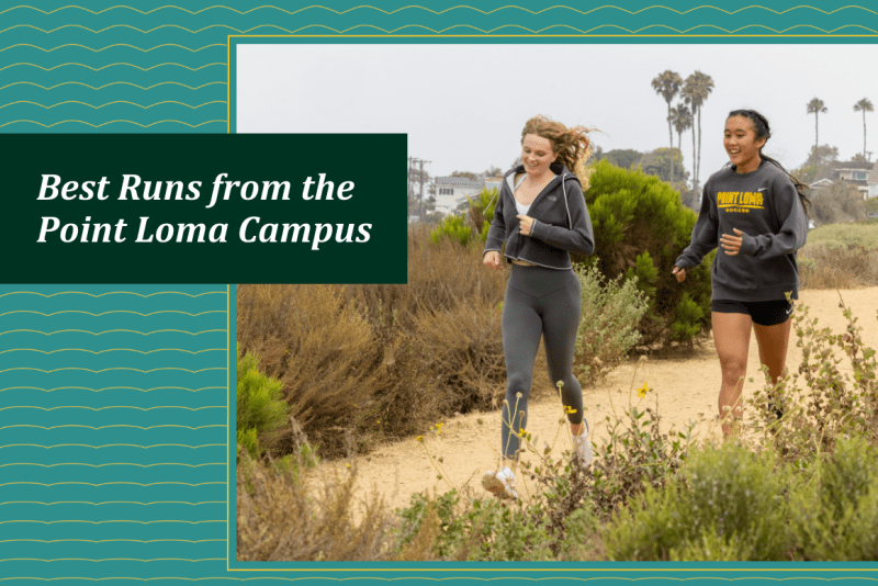 Two students running on the Sunset Cliffs. 