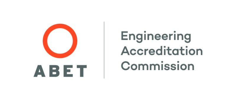 On left side, an orange outlined circle sits above the copy 'ABET.' While on the right side beside a line drawn in the middle is the copy 'Engineering Accreditation Commission.'
