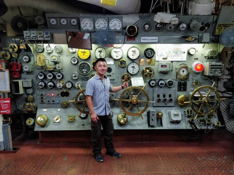 Eric Lu works on a project at the USS Midway during his SPAWAR internship