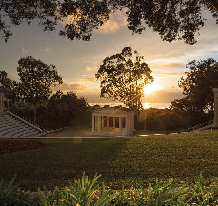 PLNU's Greek Amphitheater during an bright sunset.