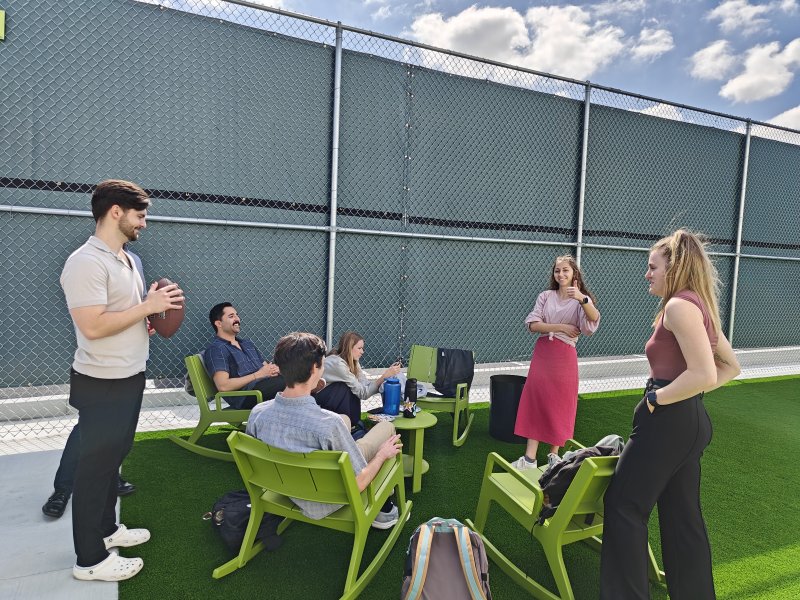 Students enjoy the new outdoor area. 