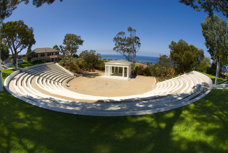 The Greek Amphitheatre with the ocean in the background.