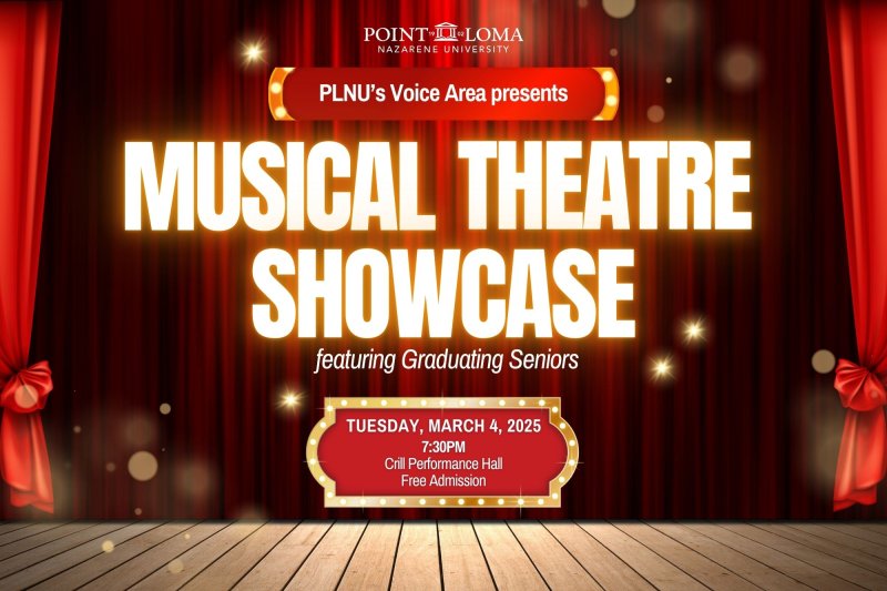 poster with text "musical theatre showcase featuring graduating seniors"