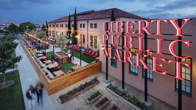 Liberty station public market in the evening with lights