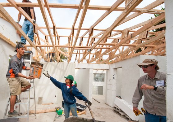 Students at construction site on mission trip to Mexico