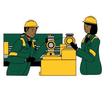 a drawing of two engineers working together on a project 