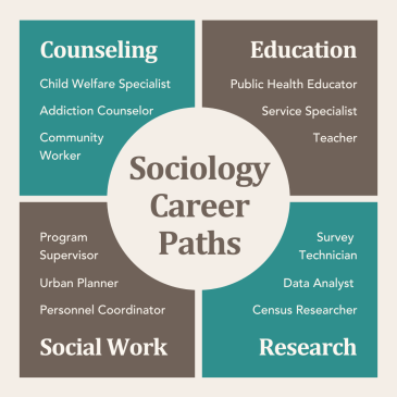 Infographic detailing possible career paths for Sociology majors. 