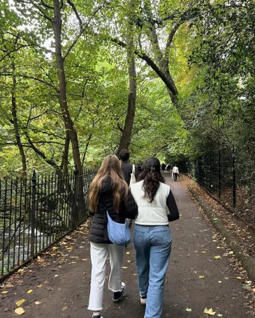 Two PLNU students taking a stroll around a park in Edinburgh, Scotland.