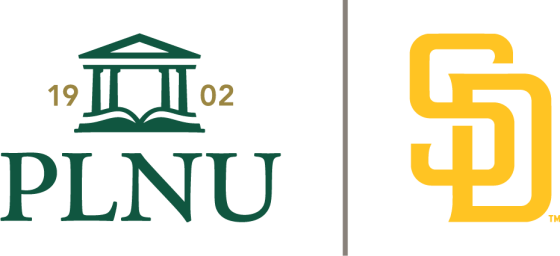 Image of the PLNU logo beside San Diego Padres's logo.